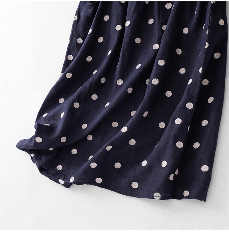 Robe mi-longue à Buddha Stones et col en V en coton et lin avec lacets et poches pour femme