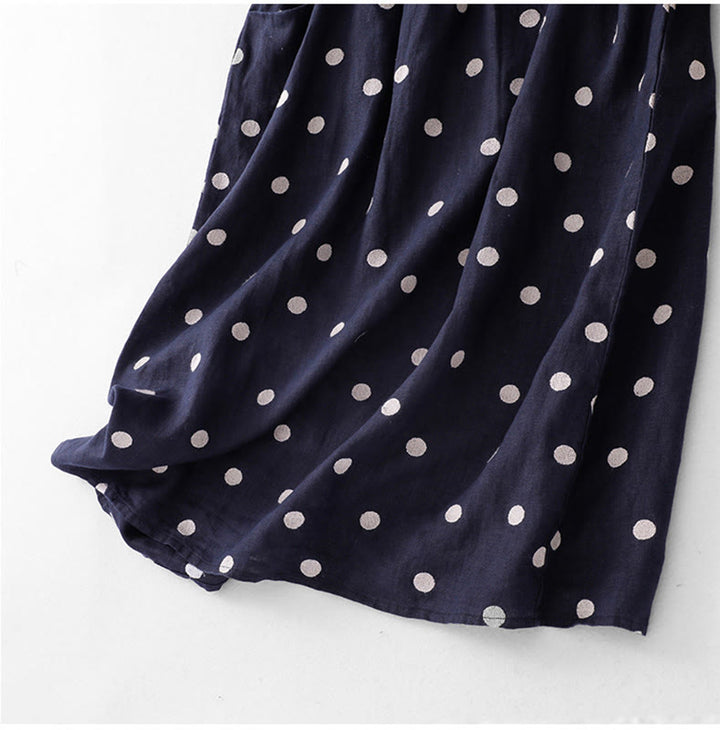 Robe mi-longue à Buddha Stones et col en V en coton et lin avec lacets et poches pour femme
