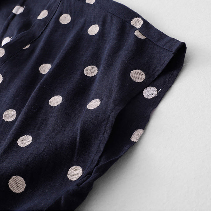 Robe mi-longue à Buddha Stones et col en V en coton et lin avec lacets et poches pour femme - image 6