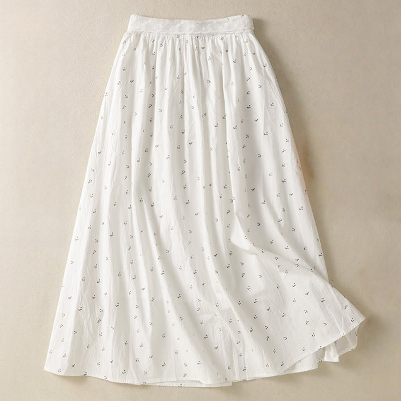 Jupe femme en coton à taille élastique et poches, motif Buddha Stones et petites fleurs