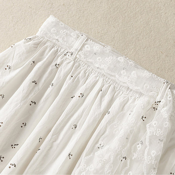 Jupe femme en coton à taille élastique et poches, motif Buddha Stones et petites fleurs