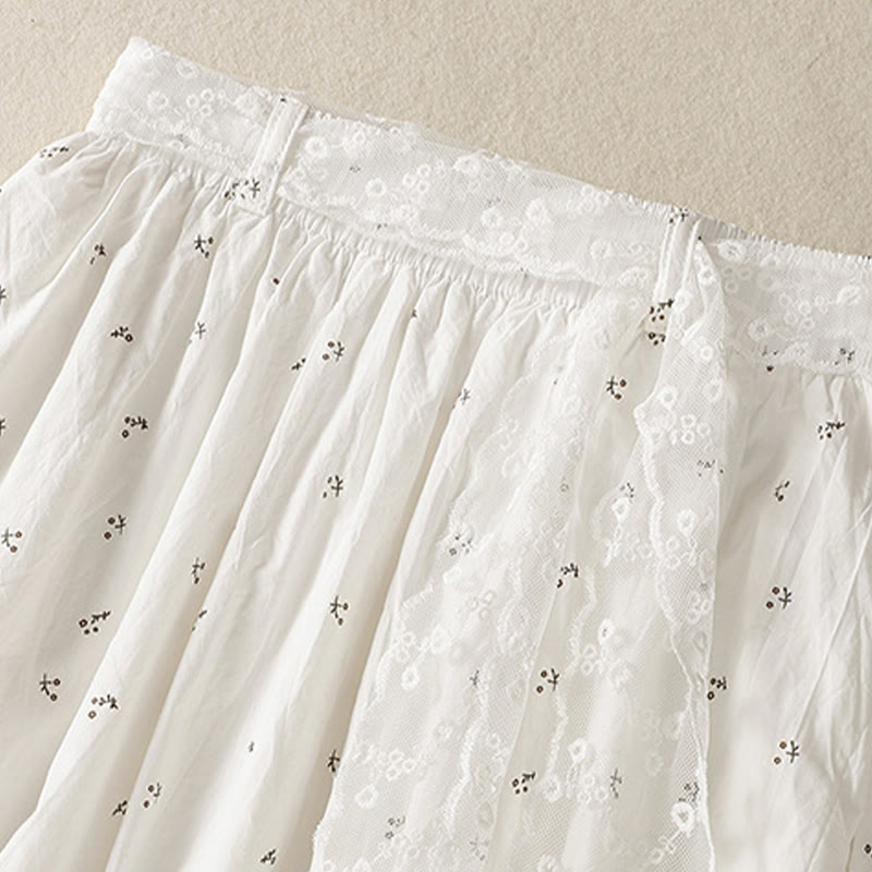 Jupe femme en coton à taille élastique et poches, motif Buddha Stones et petites fleurs