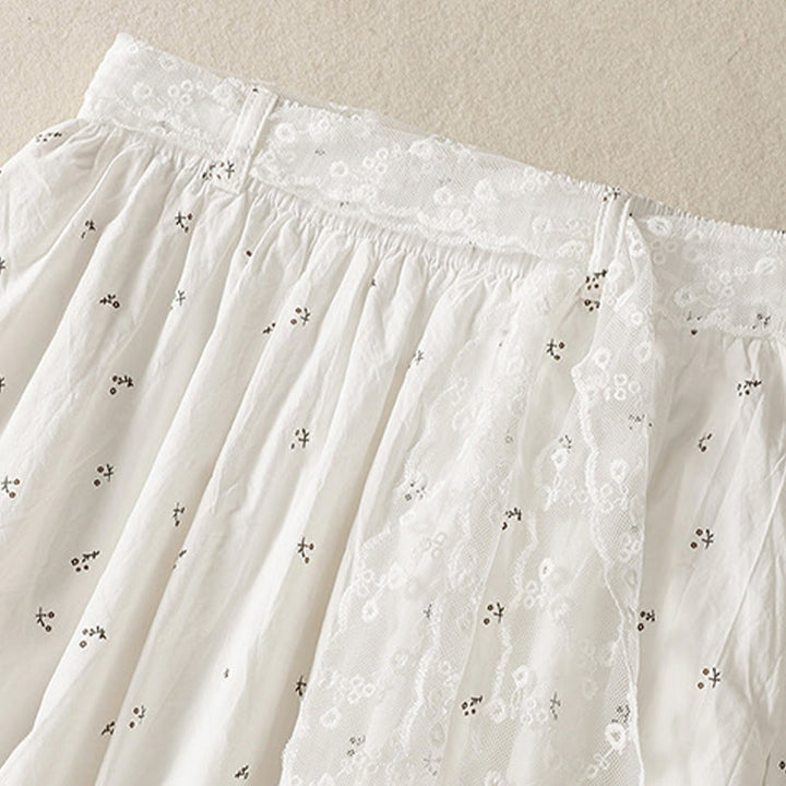 Jupe femme en coton à taille élastique et poches, motif Buddha Stones et petites fleurs