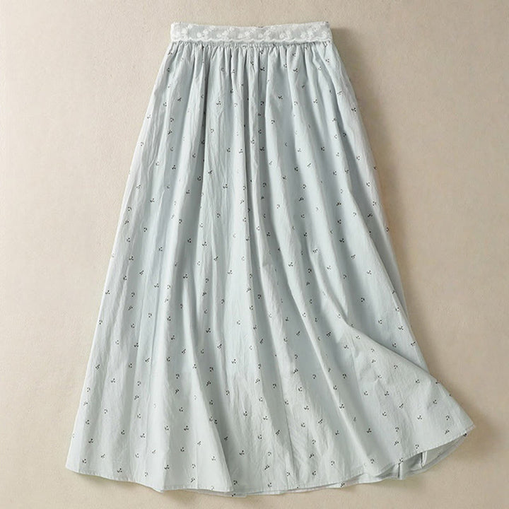 Jupe femme en coton à taille élastique et poches, motif Buddha Stones et petites fleurs