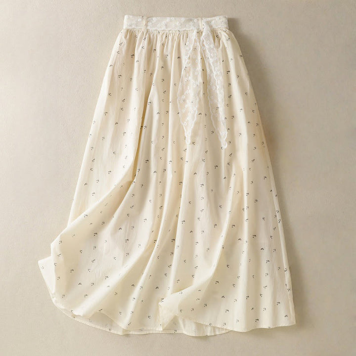 Jupe femme en coton à taille élastique et poches, motif Buddha Stones et petites fleurs