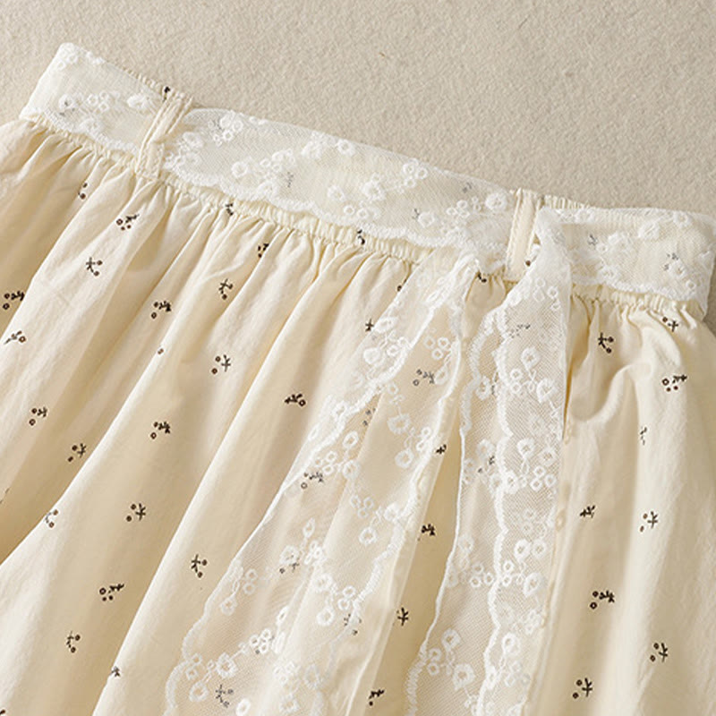 Jupe femme en coton à taille élastique et poches, motif Buddha Stones et petites fleurs