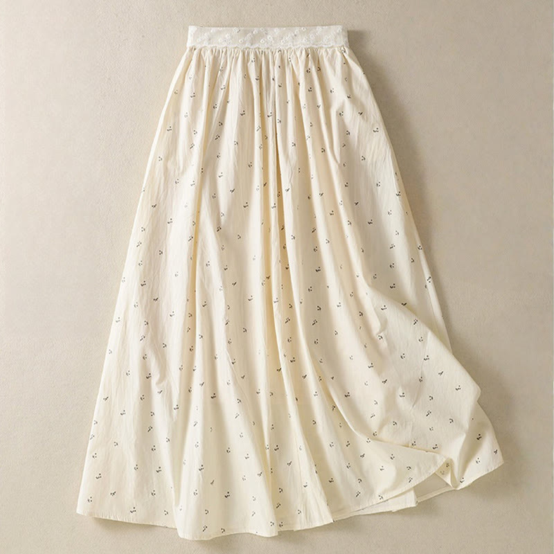 Jupe femme en coton à taille élastique et poches, motif Buddha Stones et petites fleurs