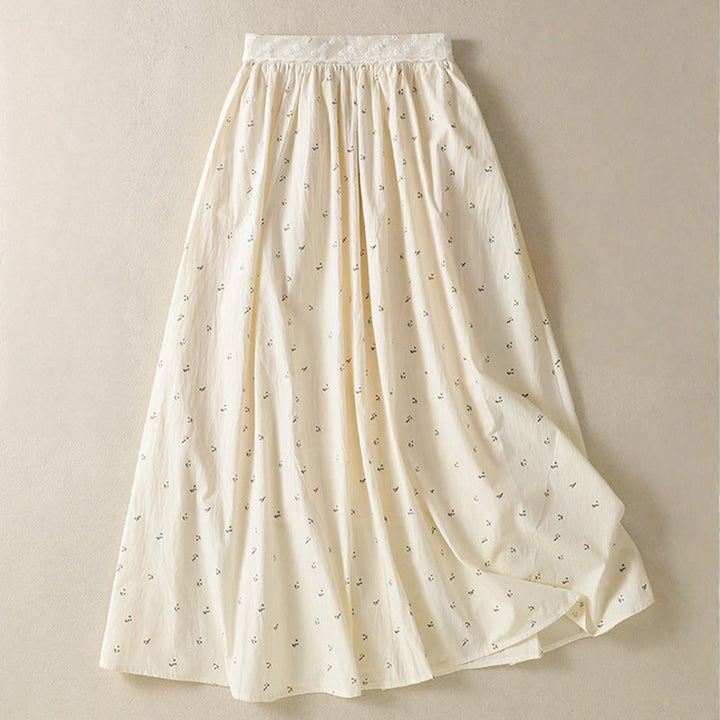 Jupe femme en coton à taille élastique et poches, motif Buddha Stones et petites fleurs