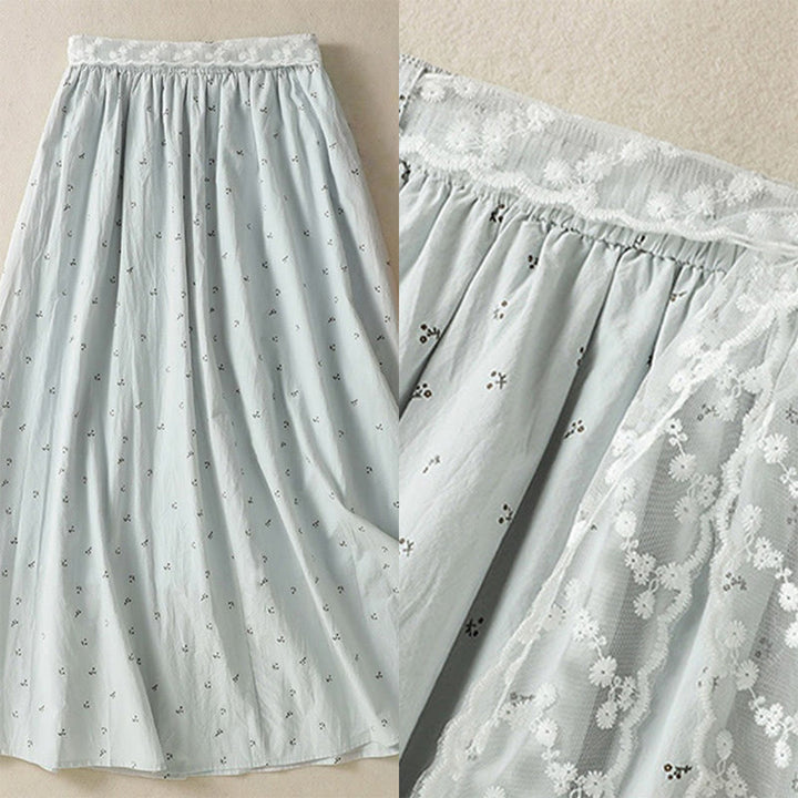 Jupe femme en coton à taille élastique et poches, motif Buddha Stones et petites fleurs