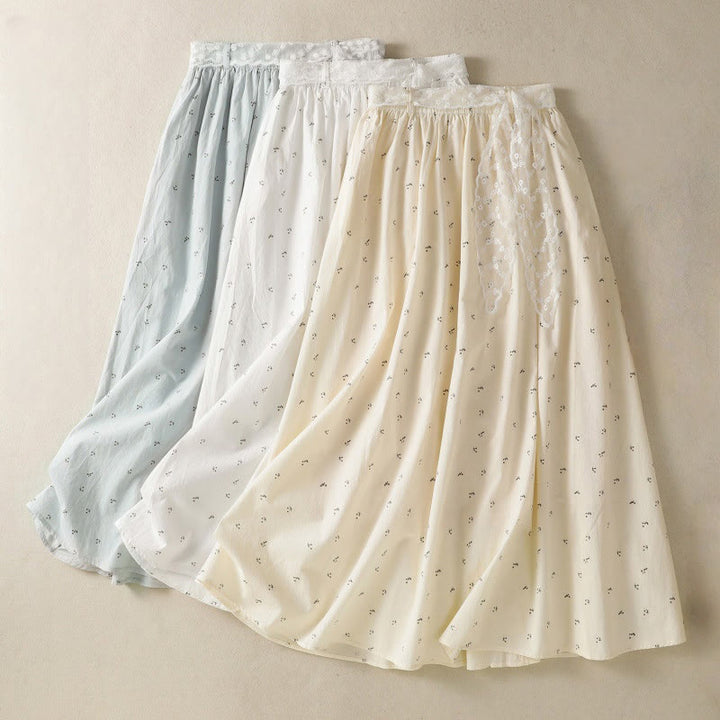 Jupe femme en coton à taille élastique et poches, motif Buddha Stones et petites fleurs