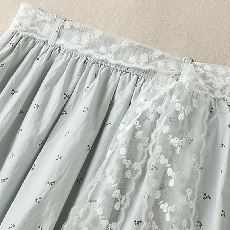 Jupe femme en coton à taille élastique et poches, motif Buddha Stones et petites fleurs