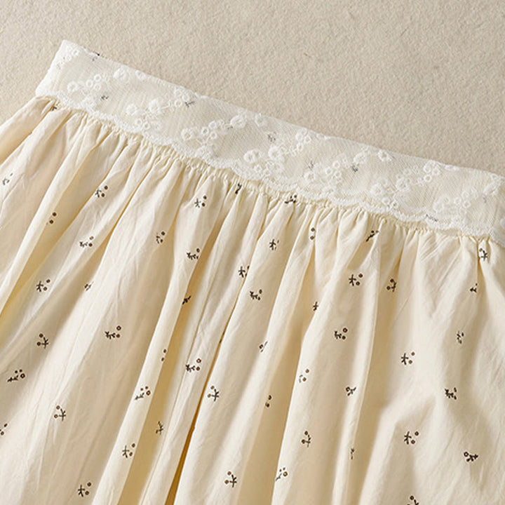 Jupe femme en coton à taille élastique et poches, motif Buddha Stones et petites fleurs