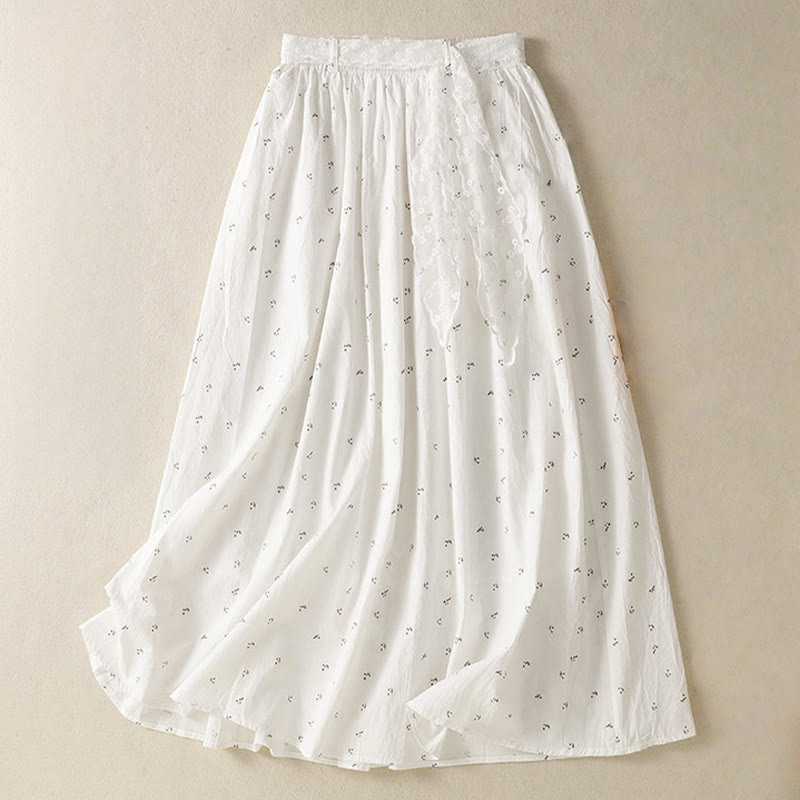 Jupe femme en coton à taille élastique et poches, motif Buddha Stones et petites fleurs
