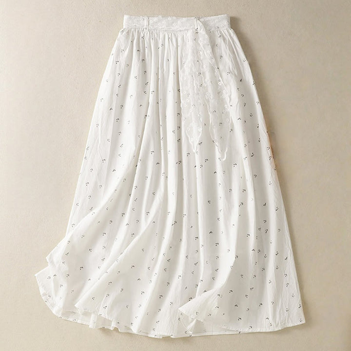 Jupe femme en coton à taille élastique et poches, motif Buddha Stones et petites fleurs