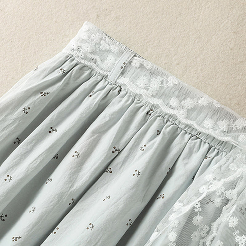 Jupe femme en coton à taille élastique et poches, motif Buddha Stones et petites fleurs