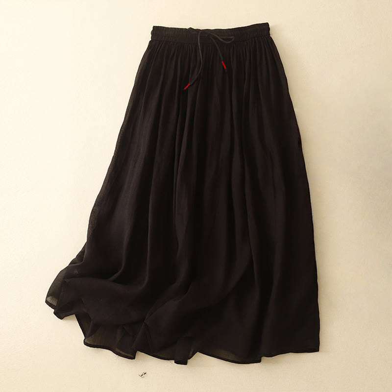 Jupe d'été pour femme, couleur unie, taille élastique et cordon de serrage, motif Buddha Stones - Noir - US8-10，UK/AU12-14，EU40-42 (2XL) - image 12
