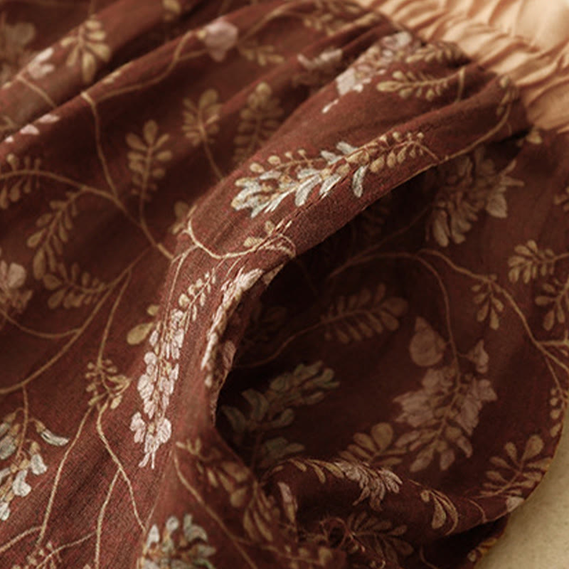 Jupe trapèze en coton et lin à motif floral Buddha Stones, taille élastique, avec poches - image 4