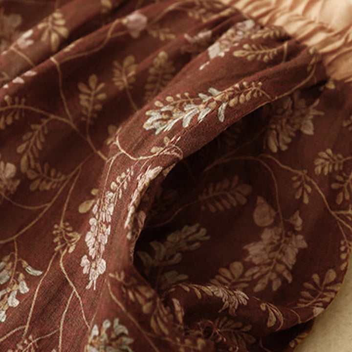 Jupe trapèze en coton et lin à motif floral Buddha Stones, taille élastique, avec poches - image 4