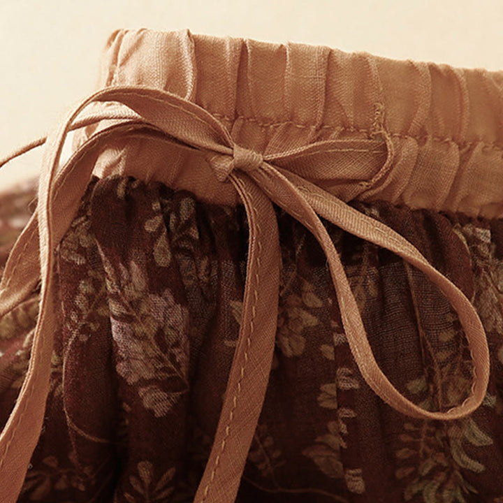 Jupe trapèze en coton et lin à motif floral Buddha Stones, taille élastique, avec poches - image 5