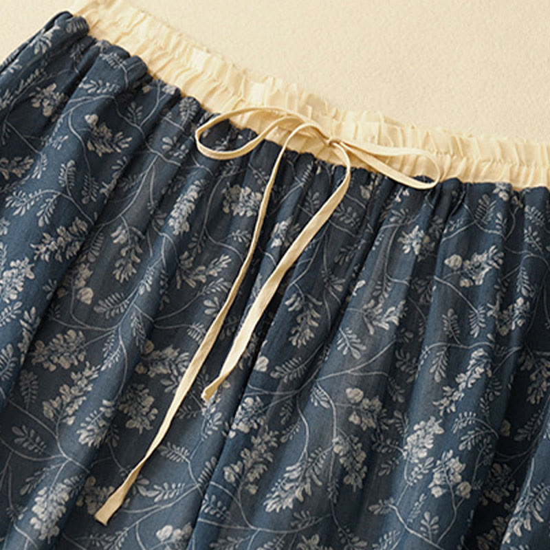 Jupe trapèze en coton et lin à motif floral Buddha Stones, taille élastique, avec poches - image 12