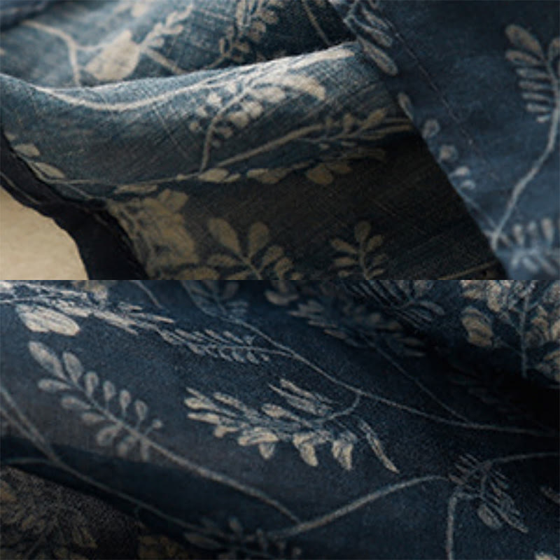 Jupe trapèze en coton et lin à motif floral Buddha Stones, taille élastique, avec poches
