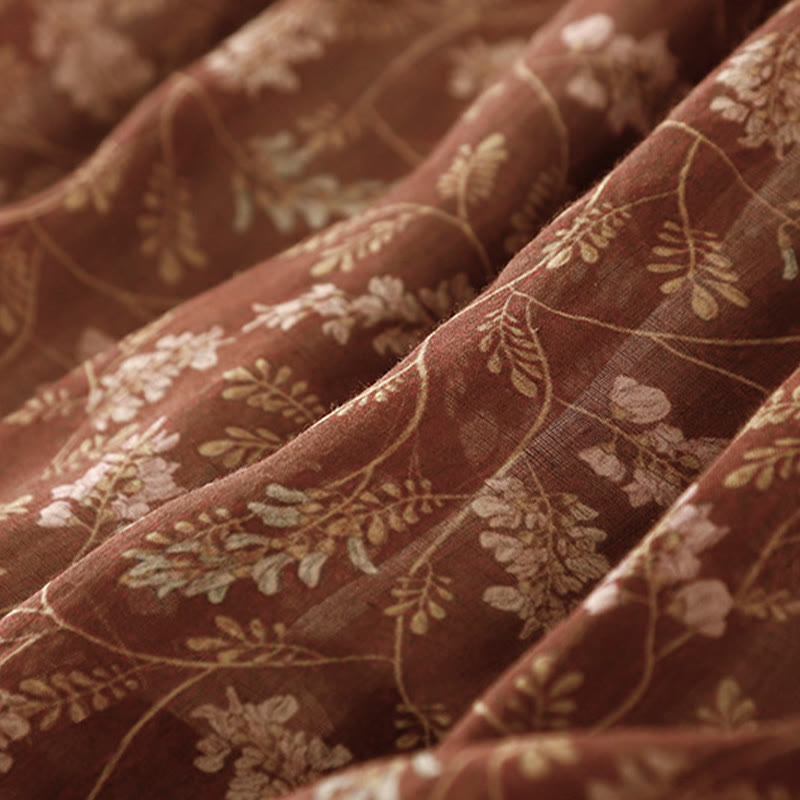 Jupe trapèze en coton et lin à motif floral Buddha Stones, taille élastique, avec poches - image 8