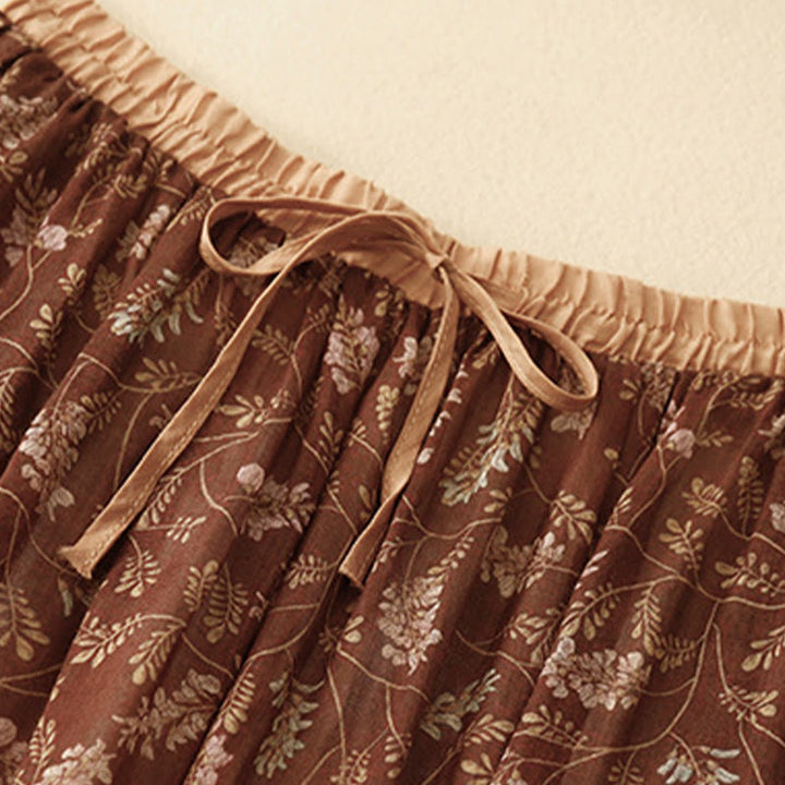 Jupe trapèze en coton et lin à motif floral Buddha Stones, taille élastique, avec poches - image 3