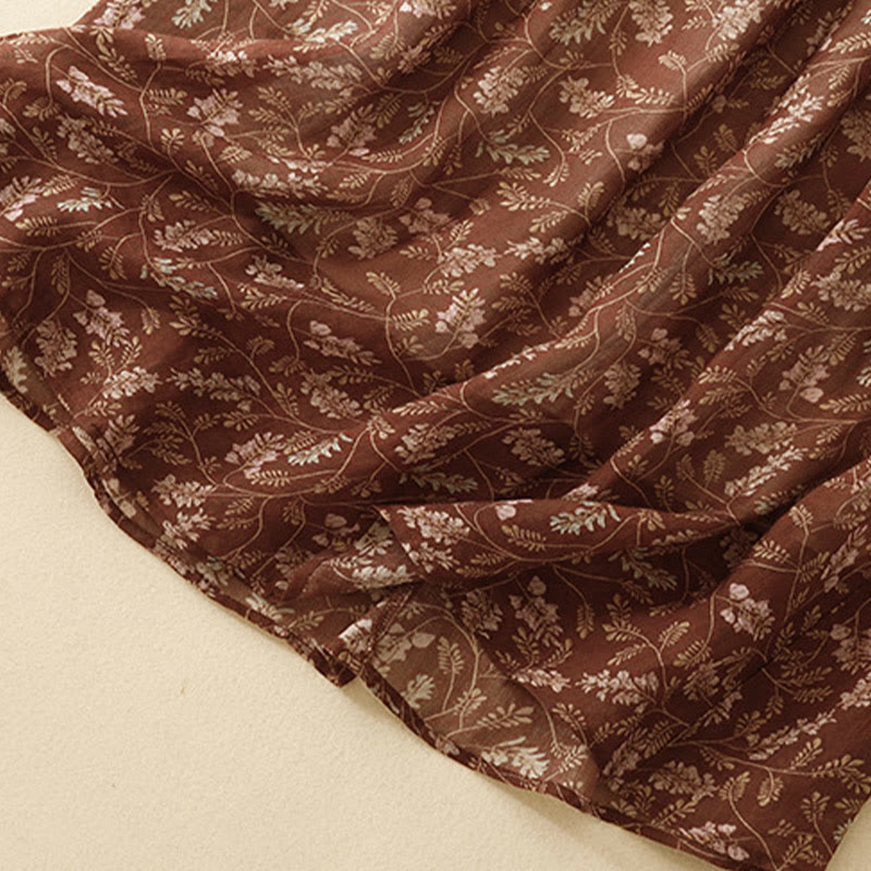 Jupe trapèze en coton et lin à motif floral Buddha Stones, taille élastique, avec poches - image 9