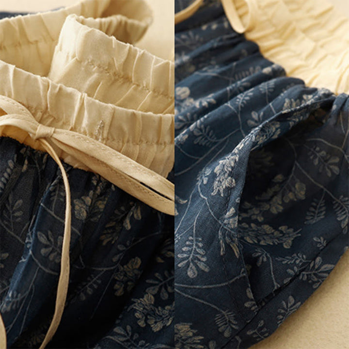 Jupe trapèze en coton et lin à motif floral Buddha Stones, taille élastique, avec poches - image 13