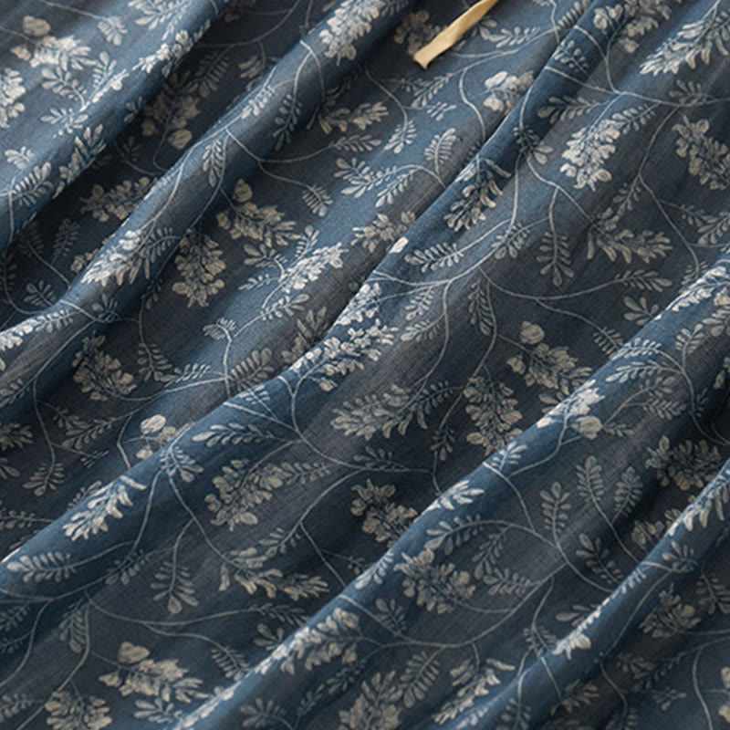 Jupe trapèze en coton et lin à motif floral Buddha Stones, taille élastique, avec poches - image 14