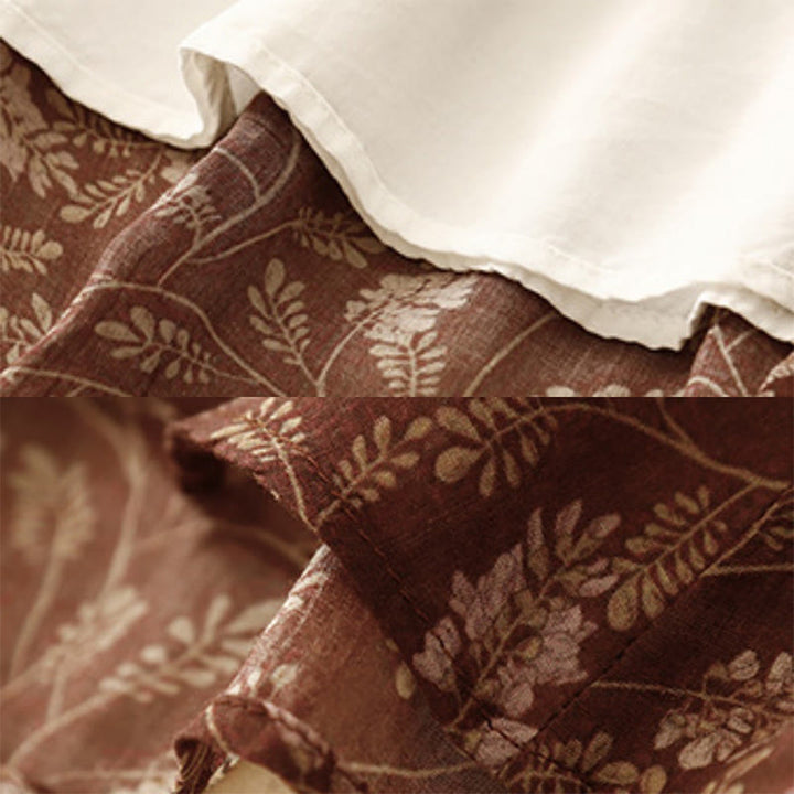 Jupe trapèze en coton et lin à motif floral Buddha Stones, taille élastique, avec poches - image 6