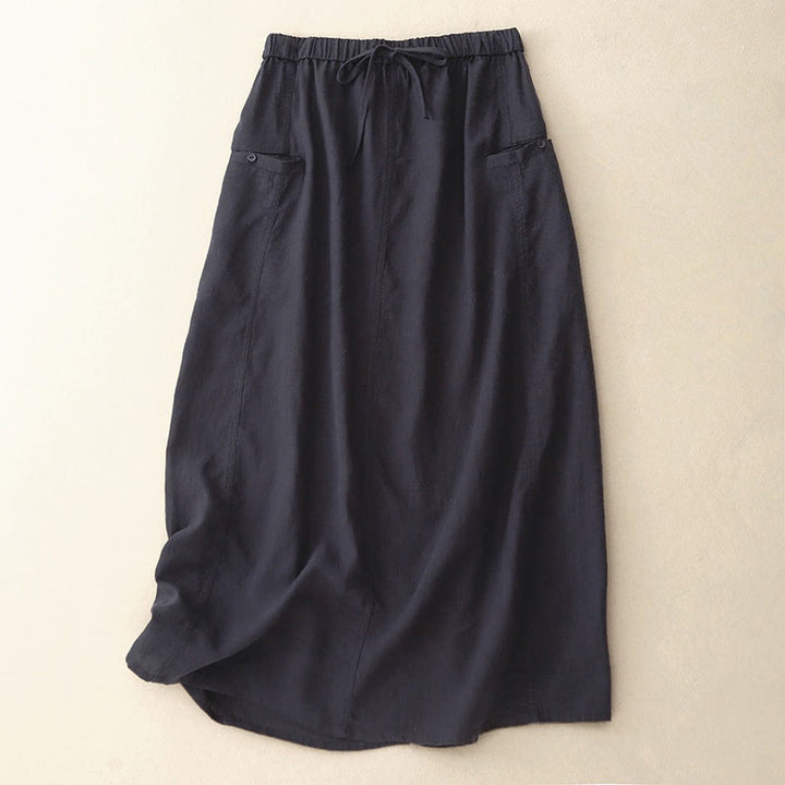 Jupe trapèze en coton à taille élastique et cordon de serrage Buddha Stones - Bleu nuit - US8-10，UK/AU12-14，EU40-42 (2XL) - image 0