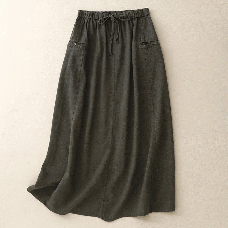 Jupe trapèze en coton à taille élastique et cordon de serrage Buddha Stones - Gris foncé - US8-10，UK/AU12-14，EU40-42 (2XL) - image 14