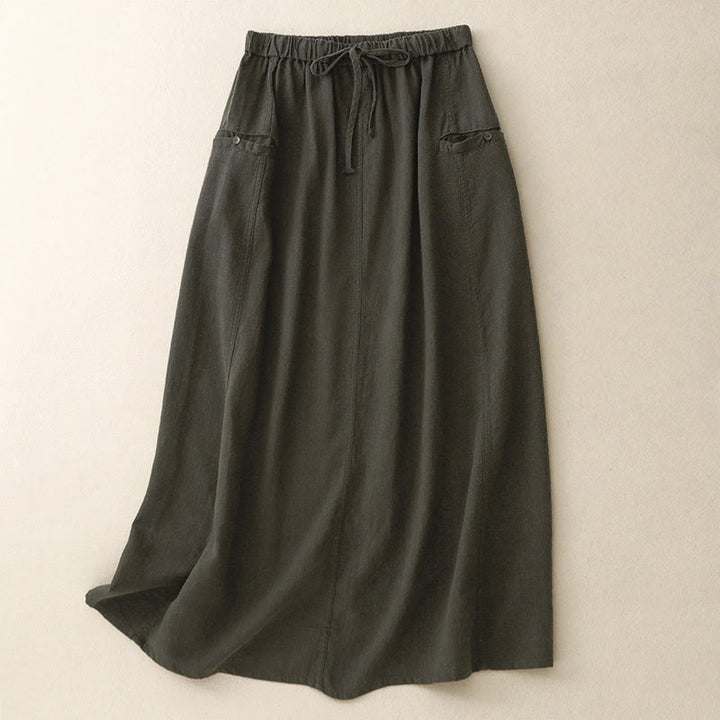 Jupe trapèze en coton à taille élastique et cordon de serrage Buddha Stones - Gris foncé - US8-10，UK/AU12-14，EU40-42 (2XL) - image 14