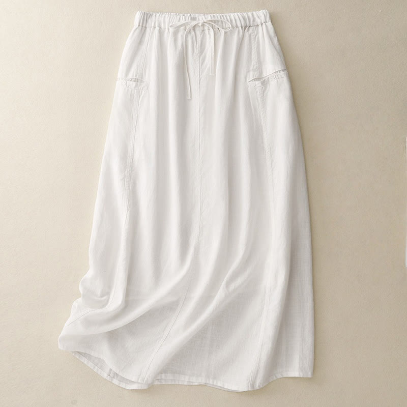 Jupe trapèze en coton à taille élastique et cordon de serrage Buddha Stones - Blanc - US8-10，UK/AU12-14，EU40-42 (2XL) - image 5