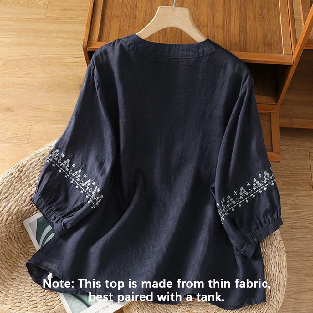 T-shirt ras du cou en coton pour femme avec broderie symétrique Buddha Stones - image 2