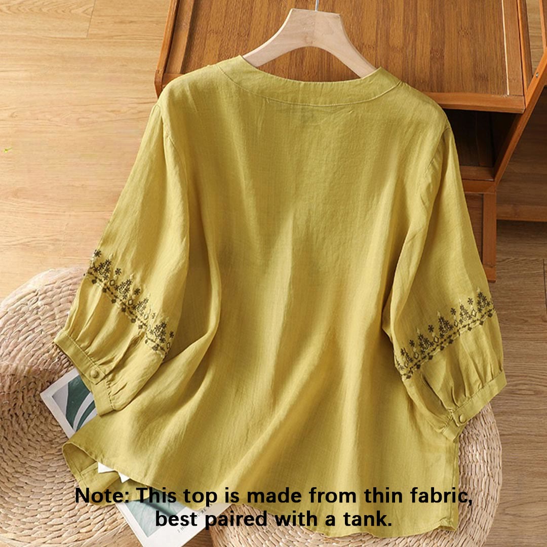 T-shirt ras du cou en coton pour femme avec broderie symétrique Buddha Stones - image 17