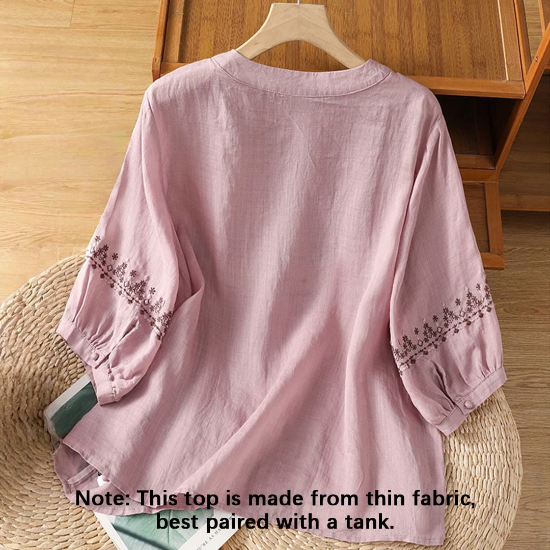 T-shirt ras du cou en coton pour femme avec broderie symétrique Buddha Stones - image 8