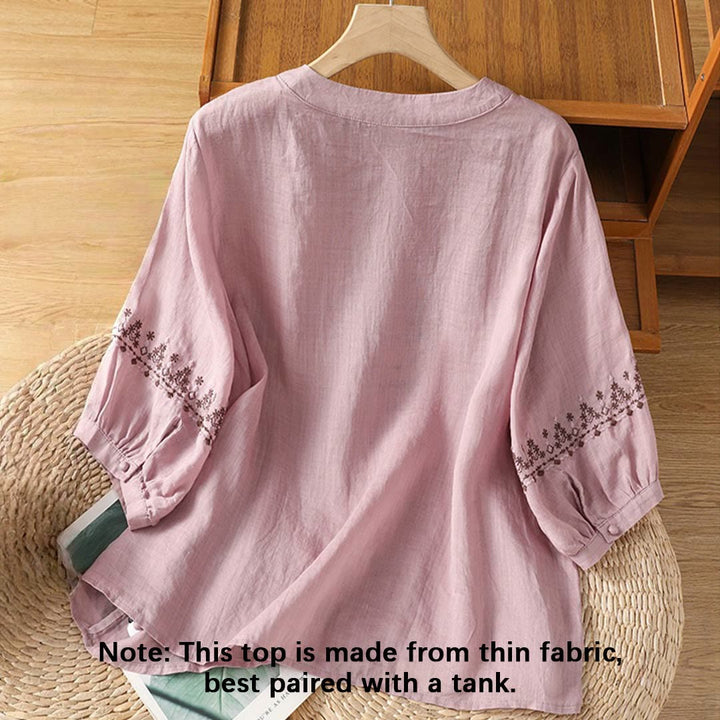 T-shirt ras du cou en coton pour femme avec broderie symétrique Buddha Stones - image 8