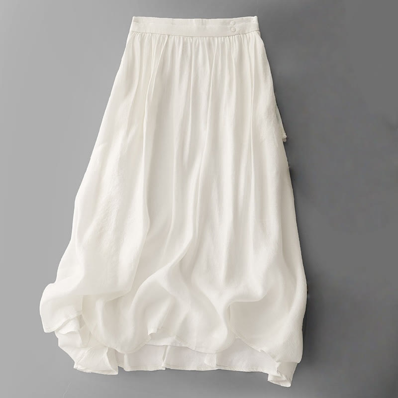Jupe plissée simple à taille élastique avec poches pour femme Buddha Stones