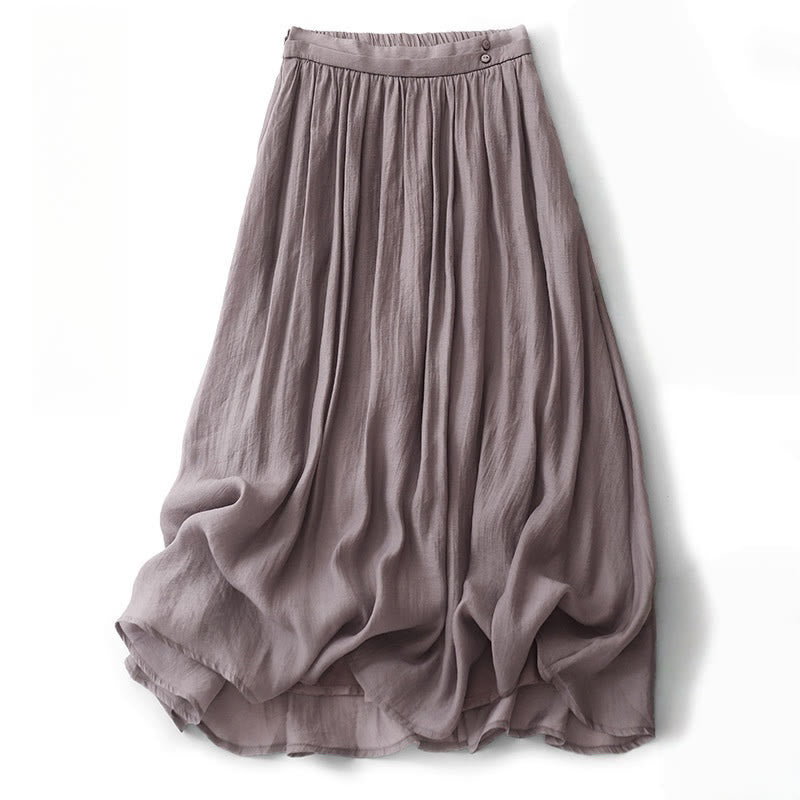 Jupe plissée simple à taille élastique avec poches pour femme Buddha Stones