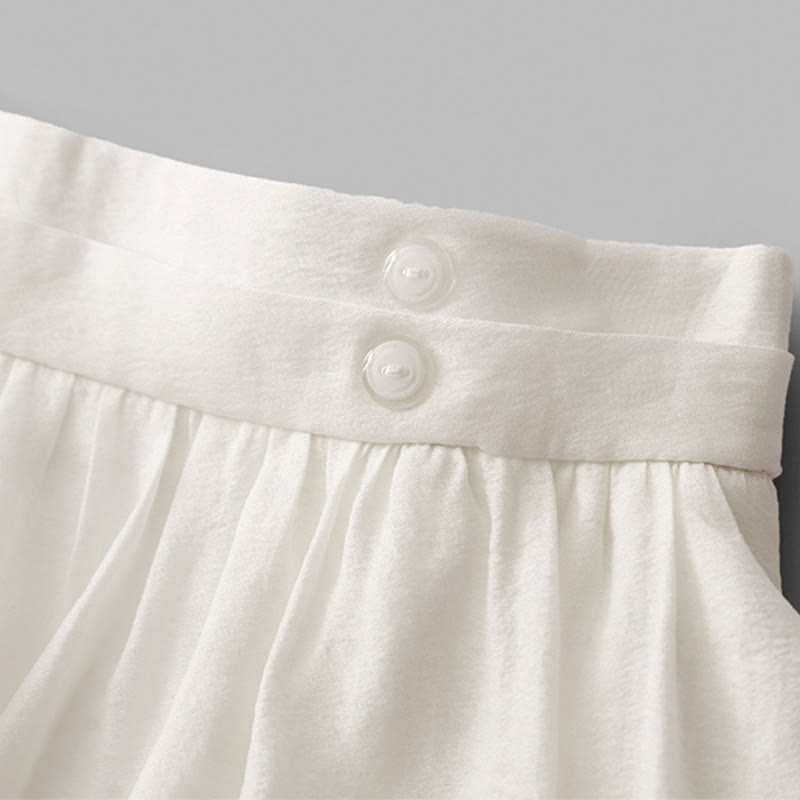 Jupe plissée simple à taille élastique avec poches pour femme Buddha Stones