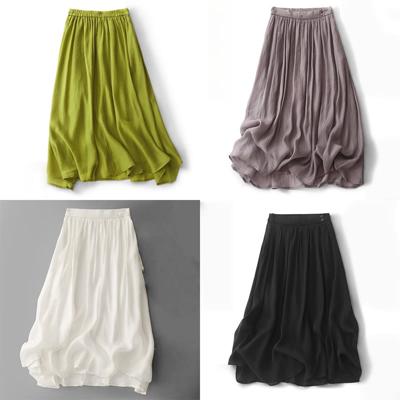 Jupe plissée simple à taille élastique avec poches pour femme Buddha Stones