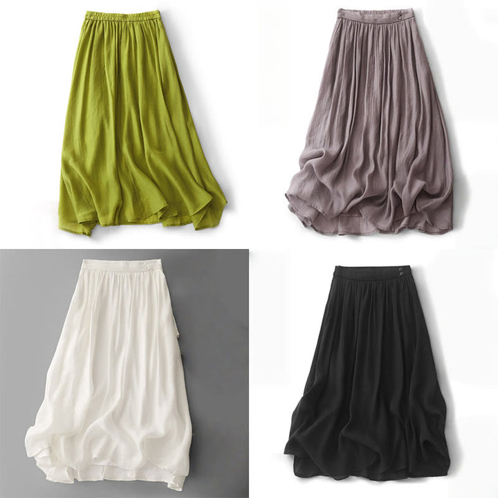 Jupe plissée simple à taille élastique avec poches pour femme Buddha Stones