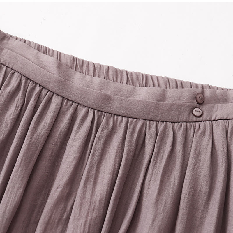 Jupe plissée simple à taille élastique avec poches pour femme Buddha Stones