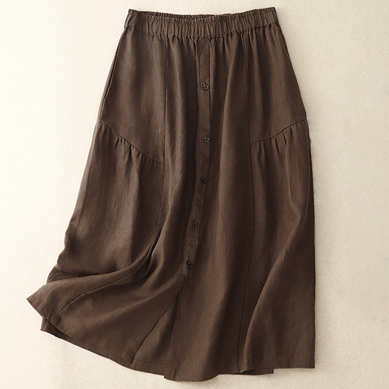 Jupe trapèze en coton avec poches et taille élastique et boutons style Buddha Stones - Terre de sienne - US12，UK/AU16，EU44 (2XL) - image 0