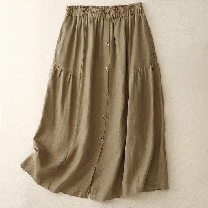 Jupe trapèze en coton avec poches et taille élastique et boutons style Buddha Stones - Tanné - US12，UK/AU16，EU44 (2XL) - image 19