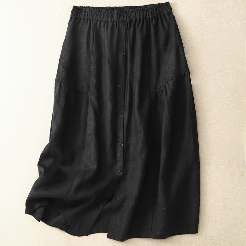 Jupe trapèze en coton avec poches et taille élastique et boutons style Buddha Stones - Noir - US12，UK/AU16，EU44 (2XL) - image 6