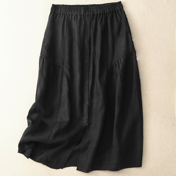 Jupe trapèze en coton avec poches et taille élastique et boutons style Buddha Stones - Noir - US12，UK/AU16，EU44 (2XL) - image 6