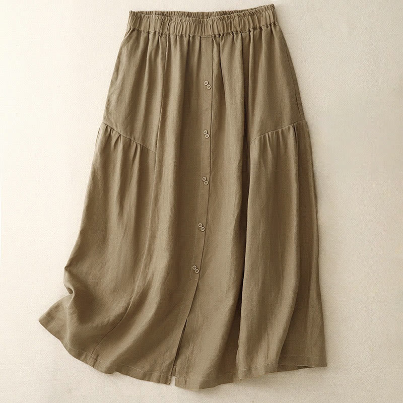 Jupe trapèze en coton avec poches et taille élastique et boutons style Buddha Stones